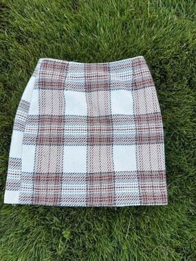 H&M Plaid Mini Skirt Size 2 Wool Blend Preppy Academia Neutral Tweed